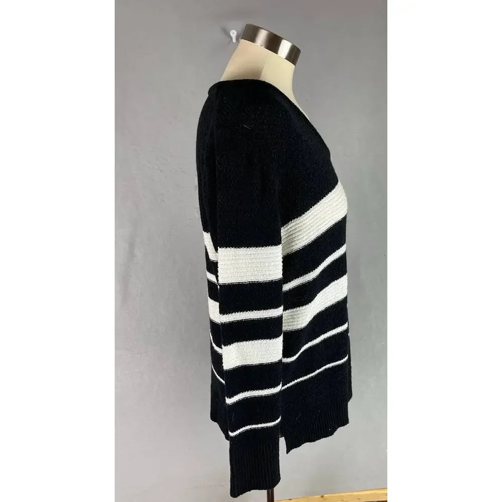 Calvin Klein Womens Medium V Neck Sweater Black White Stripe